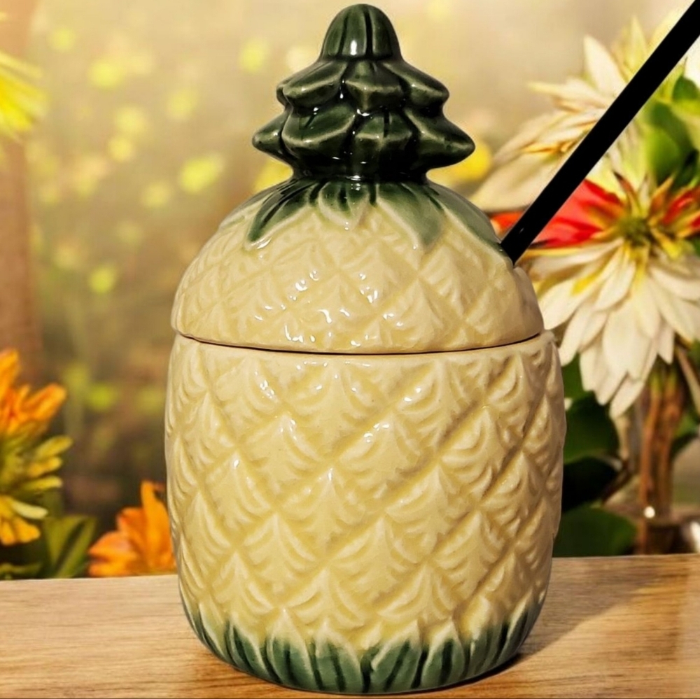Vintage Orchids Of Hawaii R-15 Pineapple Tiki Drink Mug With Lid